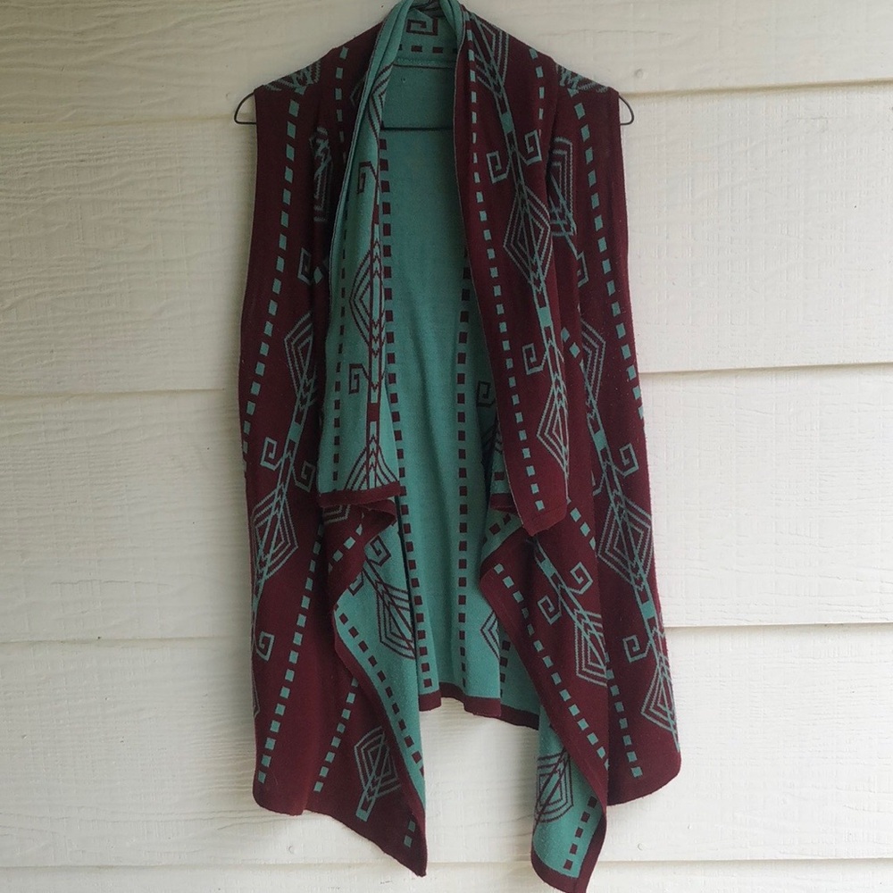 Stylish Burgundy and Teal Women's Sweater